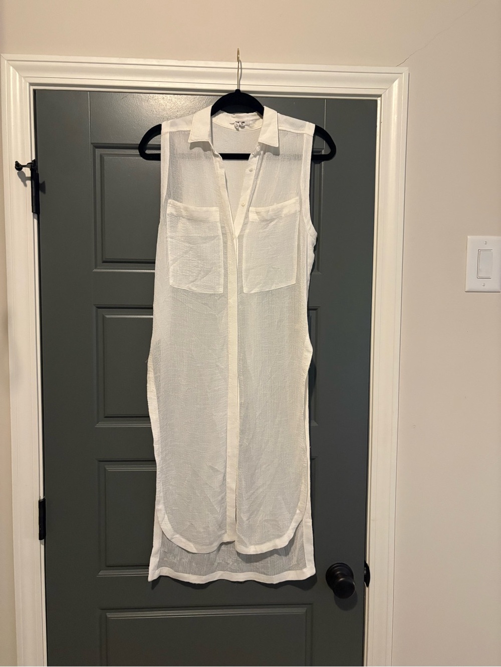 Helmut Lang Sleeveless White Sheer Long Tunic Blouse Dress P